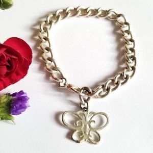 Butterfly charm bracelet silver tone y2k